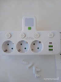 Розетка накладная тройная с ночником, USB зарядкой