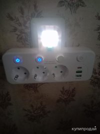 Розетка накладная тройная с ночником, USB зарядкой
